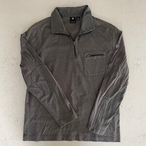 Victorinox Sporty Lg Sleeve 1/4 Zip Collared 100% Cotton Shirt Heather Gray Sz L